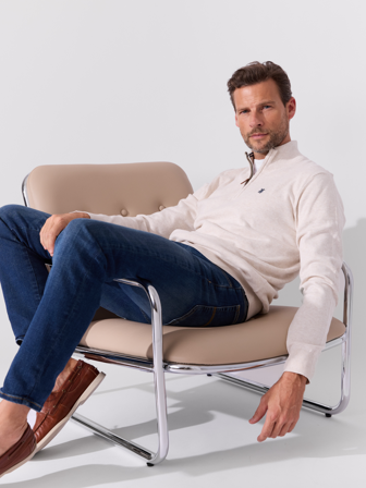 MATCH - Georg zip genser - Redford - Str. L - Herre - Gensere & Cardigans - Hvit - 100% bomull