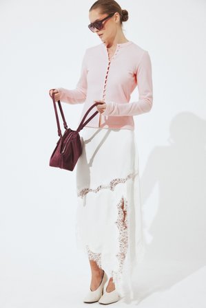 NA-KD - Knelang skjørt med blonder og buet kant - Sett Nyttårsfest - Offwhite - EU 42