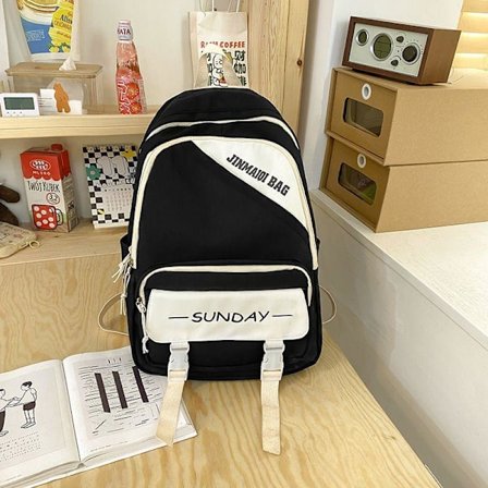 Student ryggsäck mode Mori enkel ryggsäck stor kapacitet college och gymnasium ryggsäck kvinnlig casual flow personlighet ryggsäck-svart