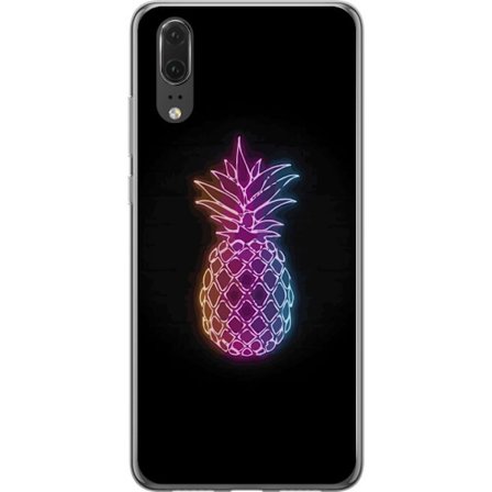 Kompatibelt Mobilskal till Huawei Huawei P20 Neonillustration av ananas i färgglatt ljus mot svart bakgrund