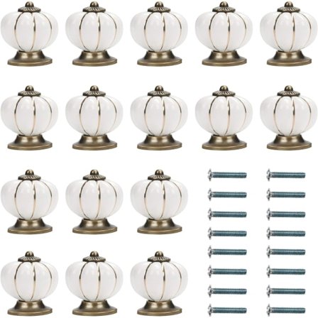 10 stk hvite og gull keramiske skap knotter med gresskarskrue