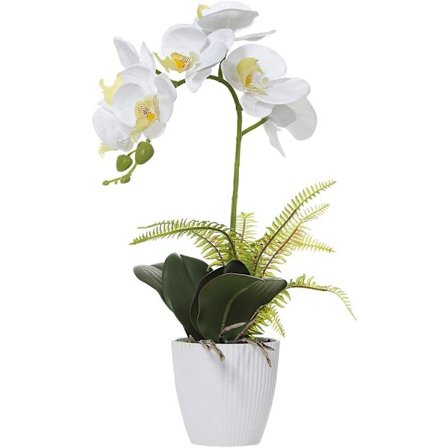 Vit Konstgjord Orkidé i Vit Kruka, Vit Phalaenopsis Orkidé Badrum Inomhusdekoration