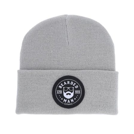 Bearded Man - Grå cuff Beanie - Beard Logo R Light Grey Cuff @ Hatstore