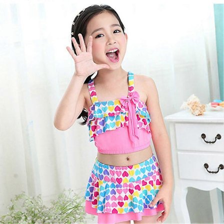 Badedragt med badehætte, trykte børnebadedragter [DB] Pink L