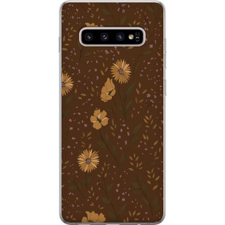 Kompatibelt Mobilskal till Samsung Samsung Galaxy S10+ Bruna blommor retro blommönster blommig design 70-tals vintagestil mönster bohemisk tapetinsp
