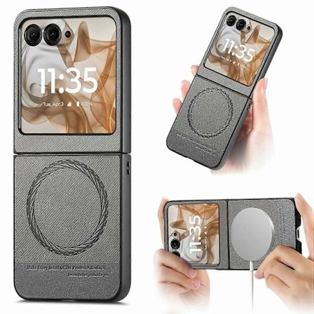 Til Motorola Razr 50 5G Etui Kompatibelt med MagSafe Denim Tekstur Læder + PC Stødsikkert Telefon Cover