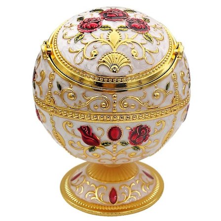 Retro vindskyddad askkopp med lock - Retro blommönster skrivbordsaskkopp (vit + guld)