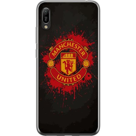 Kompatibelt Mobildeksel til Huawei Huawei Y6 Pro (2019) Manchester United logo i rød og gul farge med røff sportslig bakgrunn
