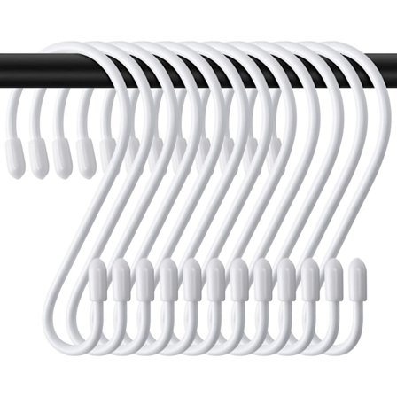 12-pack S-krokar Vita 8cm Små Kökskrokar Metallkrokar Max Last: 5 kg - S-formade - För klädstång, kök, badrum