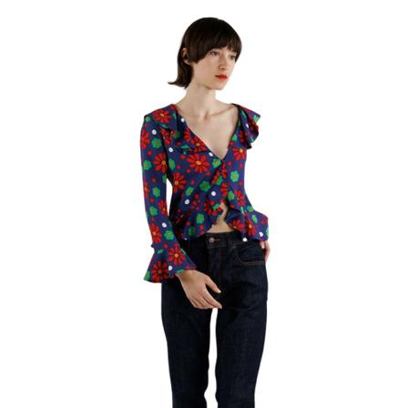 Saint Laurent Ruffled floral print blouse , Paars , Dames , Maat: M