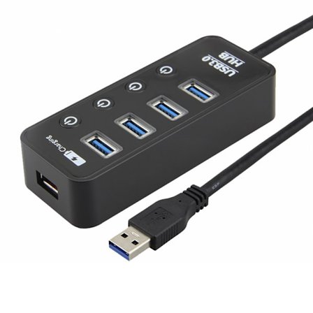 Strömdriven USB 3.0-hubb, 4-portars grenuttag USB-hubb med individuella på/av-brytare - nätadapter ingår