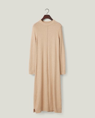 Lexington Strikket midikjole med rett passform, lysbeige melange