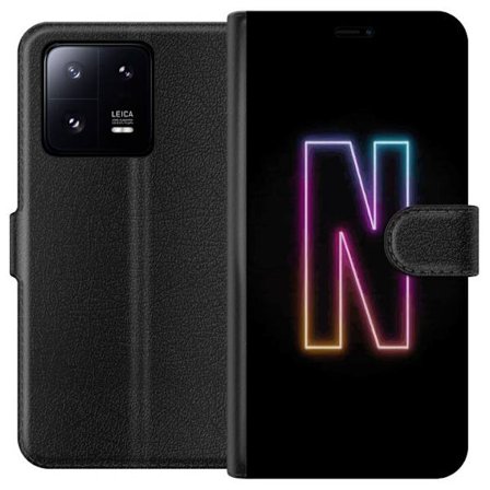 Kompatibelt Lommeboketui til Xiaomi Xiaomi 13 Pro Minimalistisk neonbokstav N i fargeskiftende lys mot svart bakgrunn