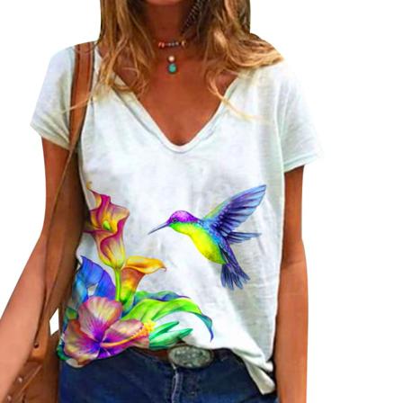 Sommar Trend Färgglada Blommor Söt Print Dam T-shirt Ladi