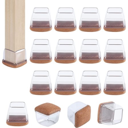 Klare silikone stolbenbeskyttere til gulv, firkantede, 16 stk. små S