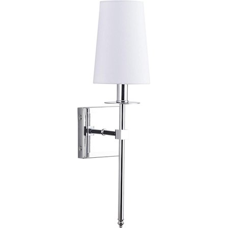 Torcia Chrome Vägglampa Väggbelysning med Vit Tygskärm