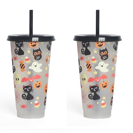 Färgförändrande mugg med lock och sugrör - 710 ml tecknad återanvändbar