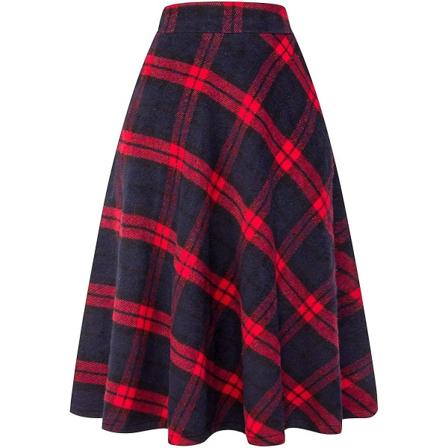 Dam hög elastisk midja maxikjol A-linje rutig vinter varm utsvängd lång kjol L Long Red Small