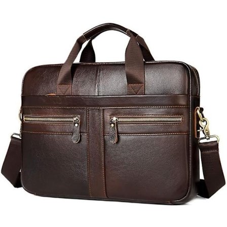 (Brun) Herre Business Håndveske/Dokumentholder i Lær - Brun - Skulderstropp - Stor Kapasitet - Forsterket Håndtak