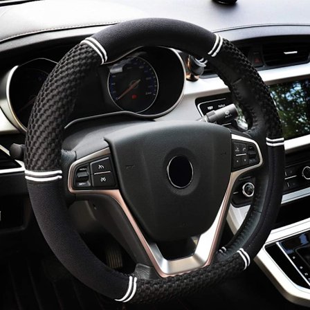 Mustavalkoinen auton ohjauspyörän suojus, yleismallinen 15 tuuman kudottu