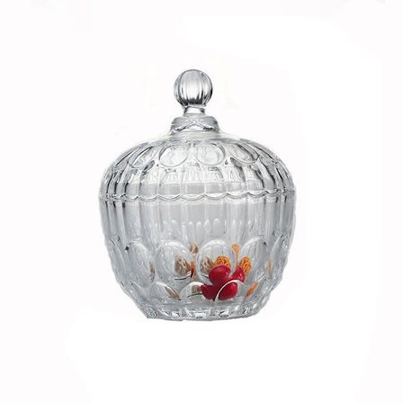 Godteriskål i glass med lokk, klar krystallglassbeholder, fruktskål, kakeboks, matoppbevaring, 1-delt sett