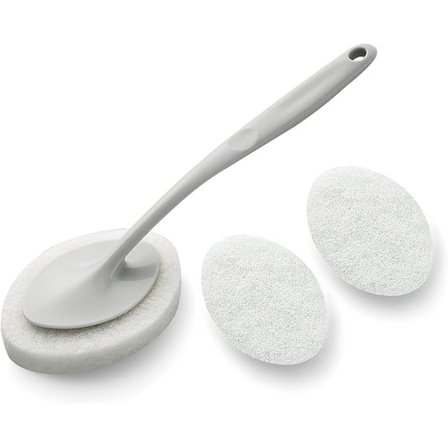 Rengøringsbørste med 2 udskiftelige børstehoveder til badeværelse, rengøringsbørste og gulvbørste (grå)