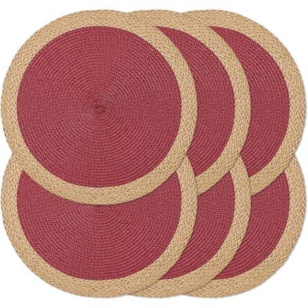 /EA/ Runde Flettede Dækkeservietter Sæt med 6, 38 cm, Vaskbare Varmebestandige til Spisebord, Skridsikre Dækkeservietter Indendørs Udendørs (R rød