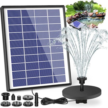 Utomhus solcellsfontänpump 6,5W solvatten flytande fontän 6 munstycken för fågelbad, akvarium, damm eller trädgårdsdekoration
