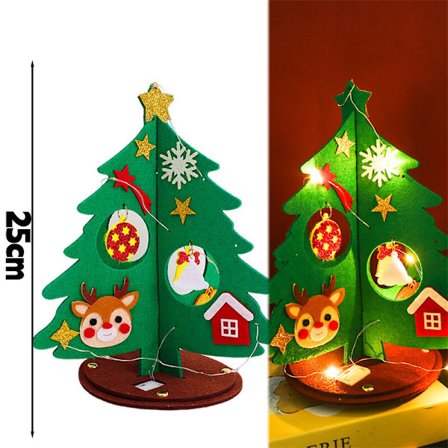 Filtjuletræ med lyskæde Snefnug Julemand Bord Mini Juletræ Glædelig Jul Dekoration Børnegaver 2025 (FMY) Julehjort