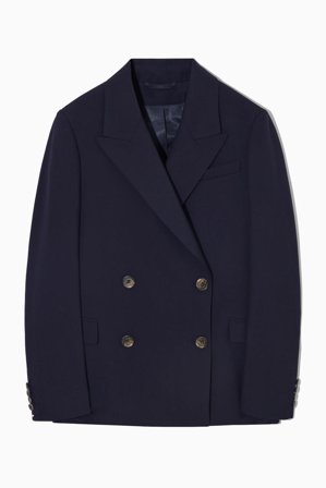 COS Women's Regular Double-Breasted Wool Blazer in Blue