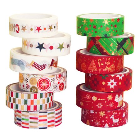 Elegant Jule Washi Tape Sett, Dekorativ Tape for Festlige Prosjekter, Med Klassiske Juleelementer, Premium Kvalitets Kreppapir for
