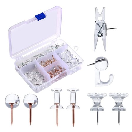 125 stycken häftstift, genomskinliga pappershäftstift med spetsar i rostfritt stål, dekorativa häftstift för anslagstavla, klädnypor