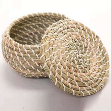 1 stk. flettet søgræs kurv fletkurv opbevaringskurve rund boks