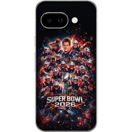 Kompatibelt Mobildeksel til Google Pixel 9a Super Bowl 2026 plakat med New England Patriots og NFL-trofe i eksplosiv sportsdesign