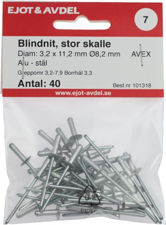 Ejot 101308 Blindnit AVEX, stor skalle 3,2 x 7,9 mm, 40-pack, Infästning