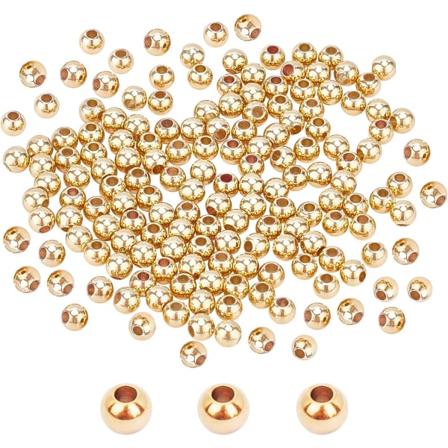 100 stk 4mm gullbelagt messingperler langvarige belagte runde glatte mellomperler for halskjede, armbånd, ørepyntlaging