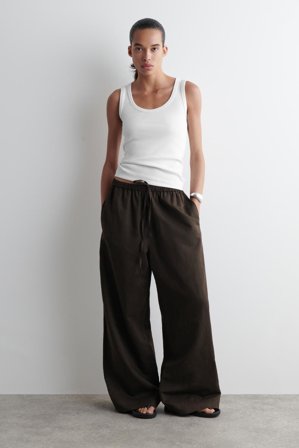 COS Women's Canotta A Coste Con Scollo Arrotondato in Bianco