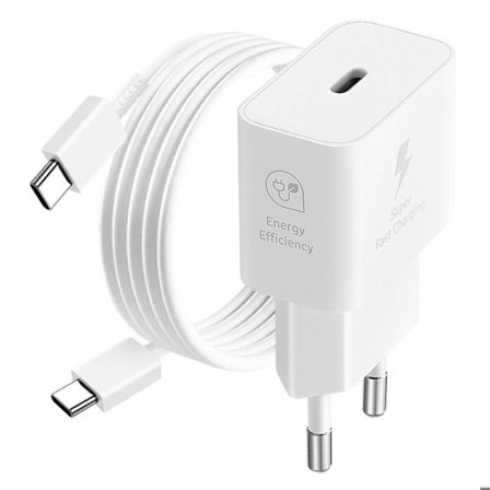 25W GaN USB-C nätladdare + Vit USB-C-kabel, officiell Samsung-produkt