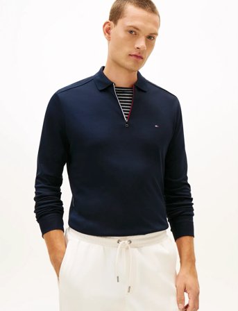 Tommy Hilfiger Ls Liquid Rwb Zip Reg Polo - Navy - L