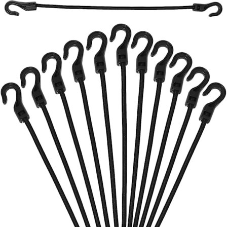 12 stk. 8 tommer Bungee-snore med kroge, små Bungee-stropper Elastiske rebstropper, UV-bestandig sort gummikabel Bungee-stropper til bagage, camping