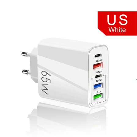 Flere opladere 65 W adapter, flere opladere, hurtigere og sikrere opladning. Kompatibel med alle mobiltelefoner
