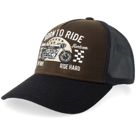 Born To Ride - Bruin trucker Cap - Live Free Ride Hard Biker Brown/Black A-frame Trucker @ Hatstore