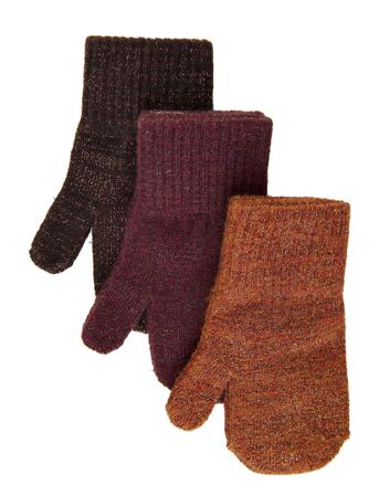 Magic Mittens 3 Pack W. Lurex Accessories Gloves & Mittens Mittens Burgundy Mikk-Line