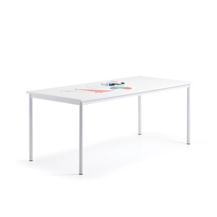 Stół BORÅS, 1800x800x720 mm, blat z funkcją tablicy suchościeralnej, biały