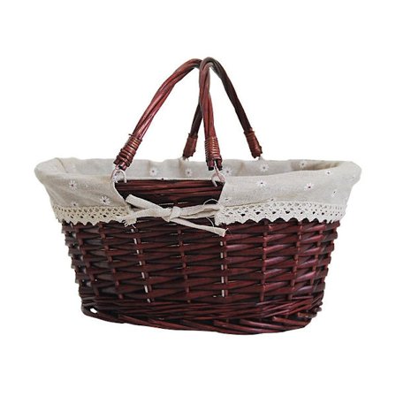 Naturlig Vicker-Vävda Korg, Premium Pilkorg Med Handtag Och Linnetygklädsel, Dekoration
