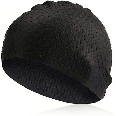 Simmössa för Vuxna, Silikon Simmössa för Män och Kvinnor med Långt Hår, Vintage Retro Stil Badmössa, Håll Håret Torrt Svart 1st