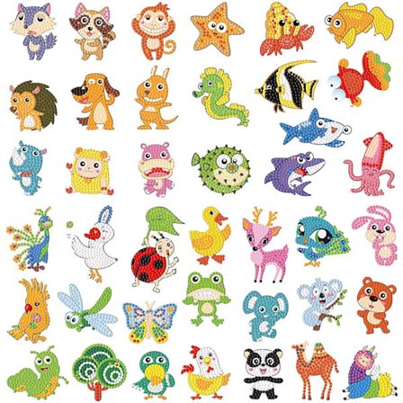 40 stk dyre klistremerke diamantmaleri, mosaikksett for barn