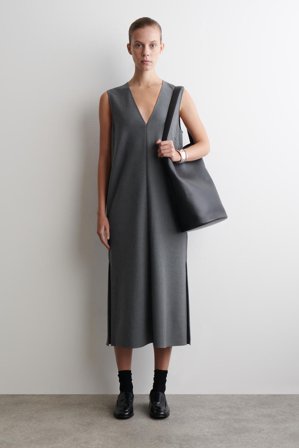 COS Women's Sleeveless V Neck Midi Dress in Grey