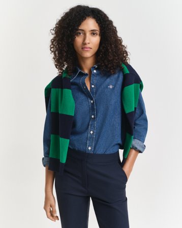 GANT Damen Regular Fit Jeansbluse (42) Denim Melange