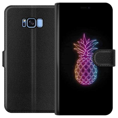 Kompatibelt Lommeboketui til Samsung Samsung Galaxy S8 Neonlysillustrasjon av ananas i fargerikt lys mot svart bakgrunn